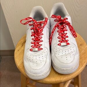 Supreme White Sneakers with Red Logo